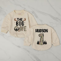 Personalized The Big One Hunting 1st Birthday Romper with Deer Antlers and Rifle Graphic, Toddler Boy Outfit Camouflage Design Gift