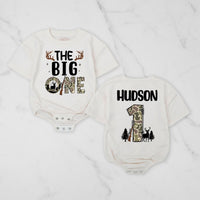 Personalized The Big One Hunting 1st Birthday Romper with Deer Antlers and Rifle Graphic, Toddler Boy Outfit Camouflage Design Gift