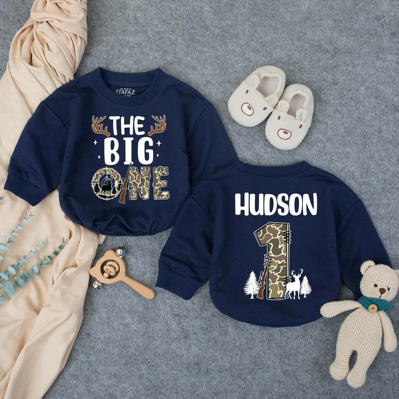 Personalized The Big One Hunting Birthday Baby Romper for Boys, 1st Birthday Outfit with Deer Rifle Design, Toddler Southern Gift Clothes