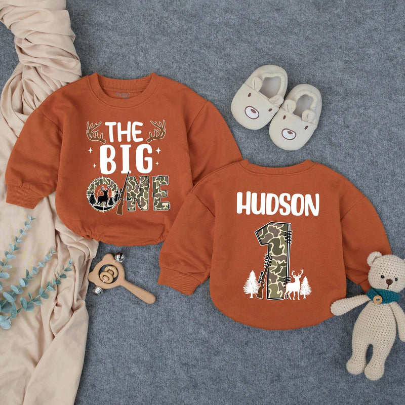 Personalized The Big One Hunting Birthday Baby Romper for Boys, 1st Birthday Outfit with Deer Rifle Design, Toddler Southern Gift Clothes