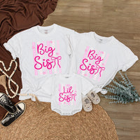 Personalized Big Sis Lil Sis Matching Shirts for Baby and Kids, Custom Sibling Outfit with Pink Bow Design, Soft Cotton Romper for Girls