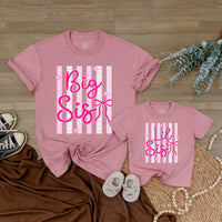 Personalized Big Sis Lil Sis Matching Shirts for Baby and Kids, Custom Sibling Outfit with Pink Bow Design, Soft Cotton Romper for Girls