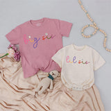 Personalized Big Sis Lil Sis Matching Shirts Whimsical Colorful Script Baby Toddler Girls Sibling Outfit Gift Soft Cotton Playful Design
