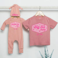 Personalized Big Sis Little Bro Sibling Shirt with Striped Design and Name Customization Pink or Blue Preppy Style Gift Est 2026