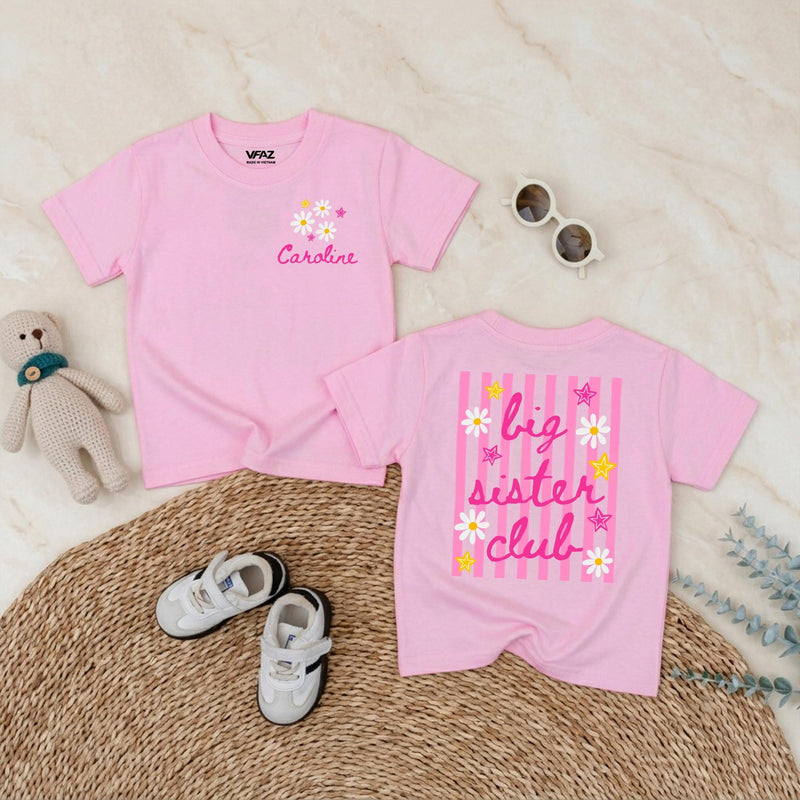 Personalized Big Sister Toddler Shirt with Daisy and Star Design, Custom Name Baby Romper, Fun Pregnancy Announcement or Baby Shower Gift
