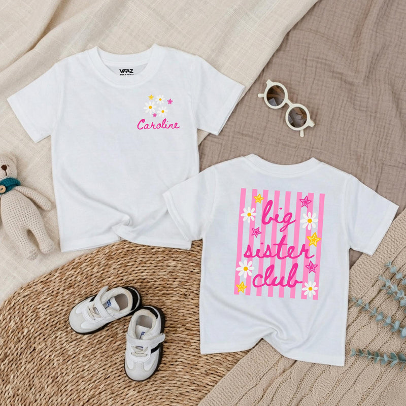 Personalized Big Sister Toddler Shirt with Daisy and Star Design, Custom Name Baby Romper, Fun Pregnancy Announcement or Baby Shower Gift