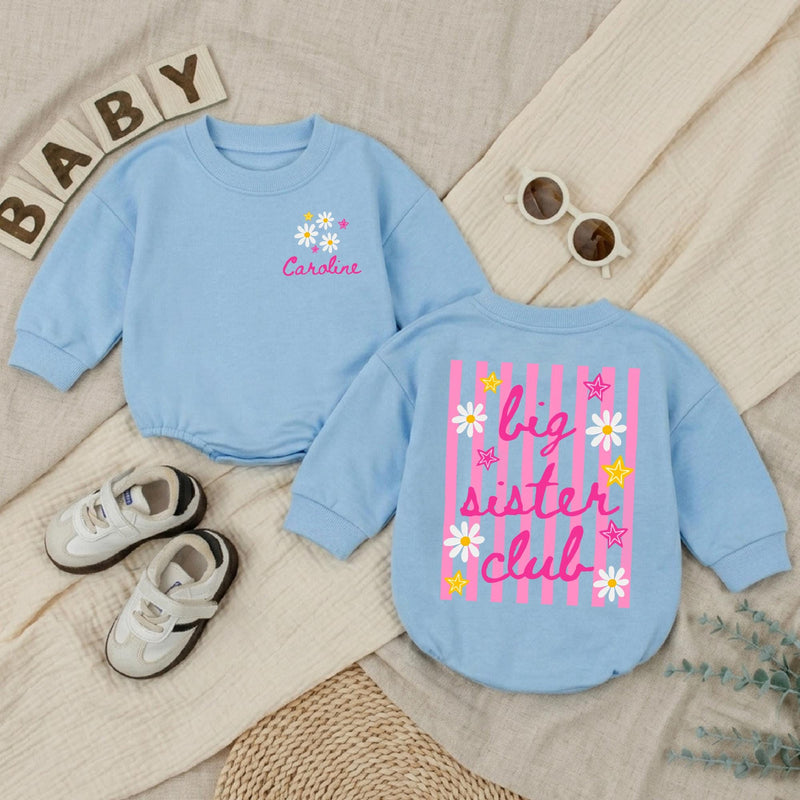 Personalized Big Sister Toddler Shirt with Daisy and Star Design, Custom Name Baby Romper, Fun Pregnancy Announcement or Baby Shower Gift