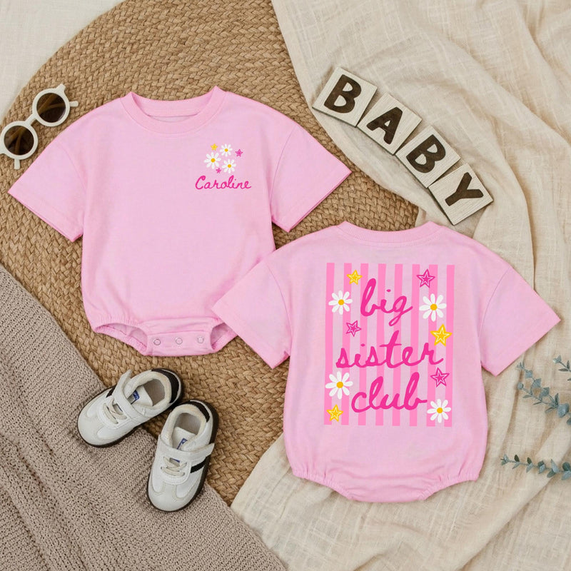 Personalized Big Sister Toddler Shirt with Daisy and Star Design, Custom Name Baby Romper, Fun Pregnancy Announcement or Baby Shower Gift