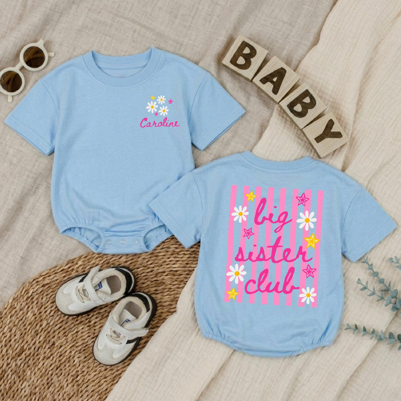 Personalized Big Sister Toddler Shirt with Daisy and Star Design, Custom Name Baby Romper, Fun Pregnancy Announcement or Baby Shower Gift