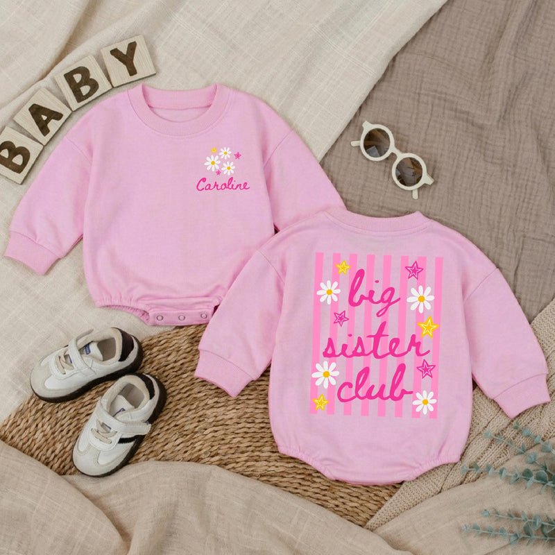 Personalized Big Sister Toddler Shirt with Daisy and Star Design, Custom Name Baby Romper, Fun Pregnancy Announcement or Baby Shower Gift