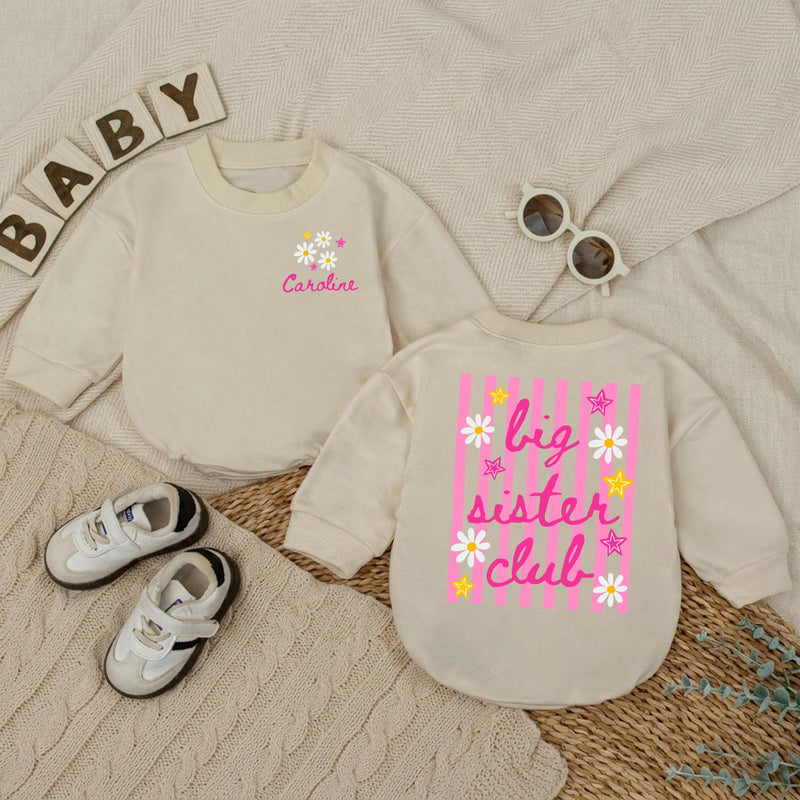 Personalized Big Sister Toddler Shirt with Daisy and Star Design, Custom Name Baby Romper, Fun Pregnancy Announcement or Baby Shower Gift