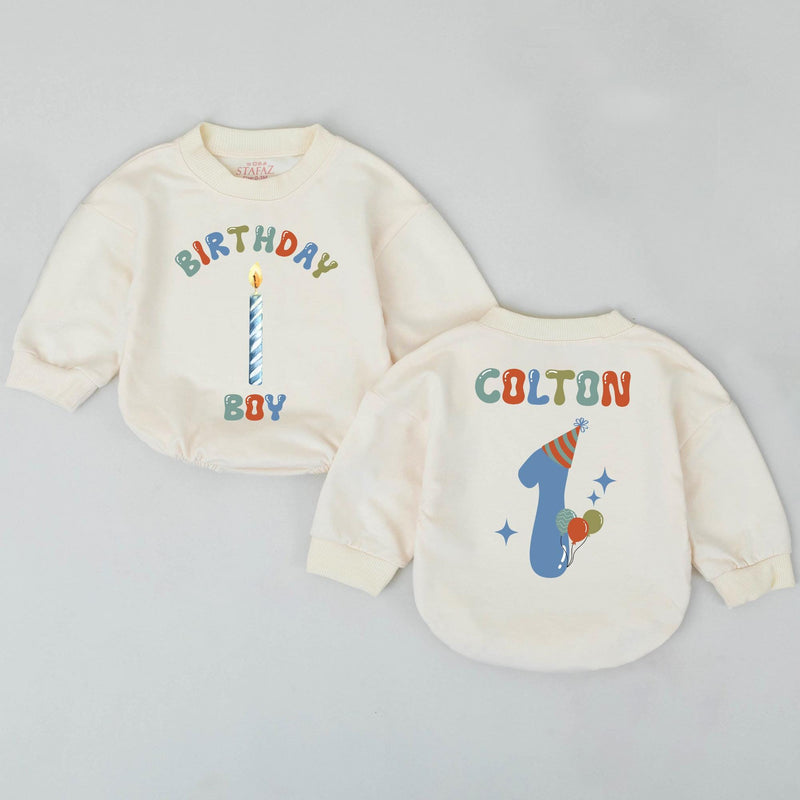 Personalized Birthday Boy Bubble Romper with Custom Name and Number 1 Retro Toddler Outfit Soft Cotton Baby First Birthday Gift