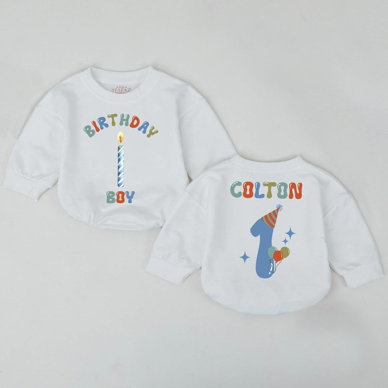 Personalized Birthday Boy Bubble Romper with Custom Name and Number 1 Retro Toddler Outfit Soft Cotton Baby First Birthday Gift