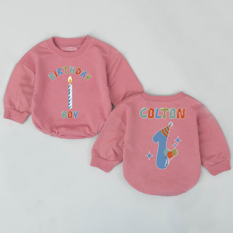 Personalized Birthday Boy Bubble Romper with Custom Name and Number 1 Retro Toddler Outfit Soft Cotton Baby First Birthday Gift
