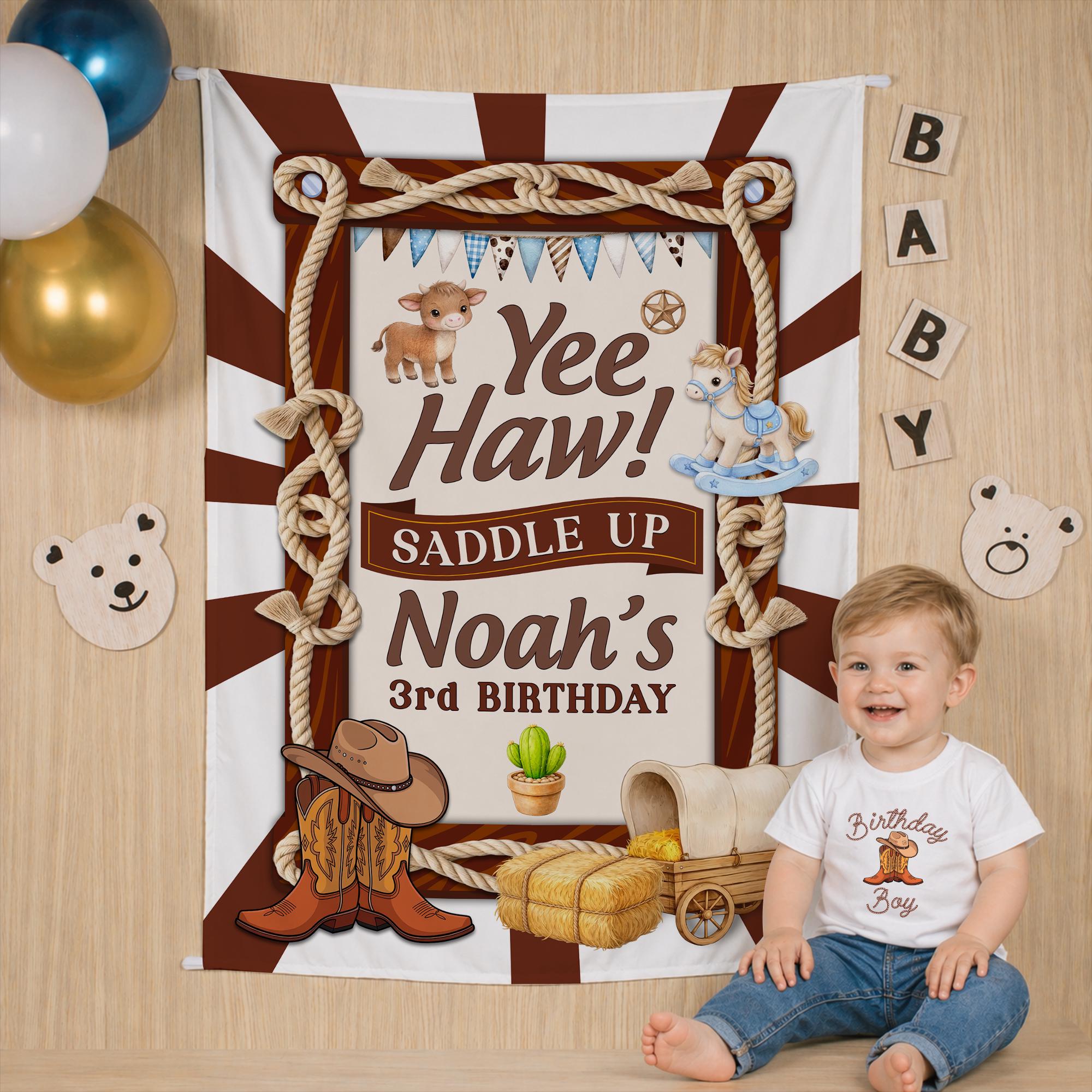 Personalized Birthday Boy Cowboy Theme Shirt with Hat and Boots Graphic, Western Toddler Outfit, 3rd Birthday Party Clothes for Kids