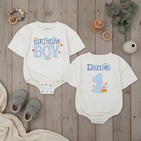 Personalized Birthday Boy Romper with Name and Age Blue Gingham First Birthday Outfit Baby Party Clothes Cake Smash 1st Birthday Gift