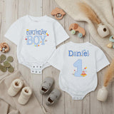 Personalized Birthday Boy Romper with Name and Age Blue Gingham First Birthday Outfit Baby Party Clothes Cake Smash 1st Birthday Gift