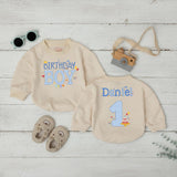 Personalized Birthday Boy Romper with Name and Age Blue Gingham First Birthday Outfit Baby Party Clothes Cake Smash 1st Birthday Gift
