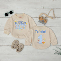 Personalized Birthday Boy Romper with Name and Age Blue Gingham First Birthday Outfit Baby Party Clothes Cake Smash 1st Birthday Gift