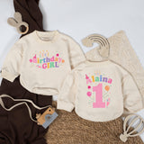 Personalized Birthday Girl 1st Birthday Romper with Name and Number Soft Pastel Colors Baby Girl Outfit Party Clothes Cake Smash