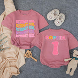 Personalized Birthday Girl Bubble Romper for Baby's 1st Birthday Celebration Retro 70s Style Milestone Outfit with Custom Name Design