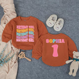 Personalized Birthday Girl Bubble Romper for Baby's 1st Birthday Celebration Retro 70s Style Milestone Outfit with Custom Name Design