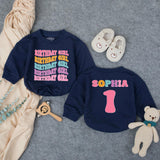 Personalized Birthday Girl Bubble Romper for Baby's 1st Birthday Celebration Retro 70s Style Milestone Outfit with Custom Name Design