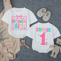 Personalized Birthday Girl Bubble Romper with Name and Age First Birthday Outfit for Baby Girl Playful Pink Design Milestone Party Clothes