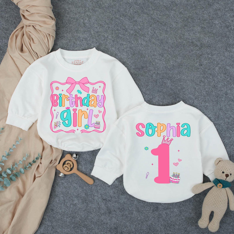 Personalized Birthday Girl Bubble Romper with Name and Age First Birthday Outfit for Baby Girl Playful Pink Design Milestone Party Clothes