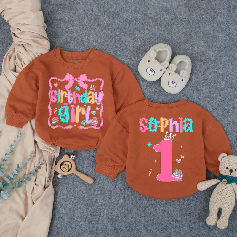 Personalized Birthday Girl Bubble Romper with Name and Age First Birthday Outfit for Baby Girl Playful Pink Design Milestone Party Clothes
