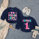 Personalized Birthday Girl Bubble Romper with Name and Age First Birthday Outfit for Baby Girl Playful Pink Design Milestone Party Clothes