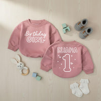 Personalized Birthday Girl Bubble Romper with Name and Age, Soft Cotton 1st Birthday Outfit for Baby Girl, Playful Multi-Color Design