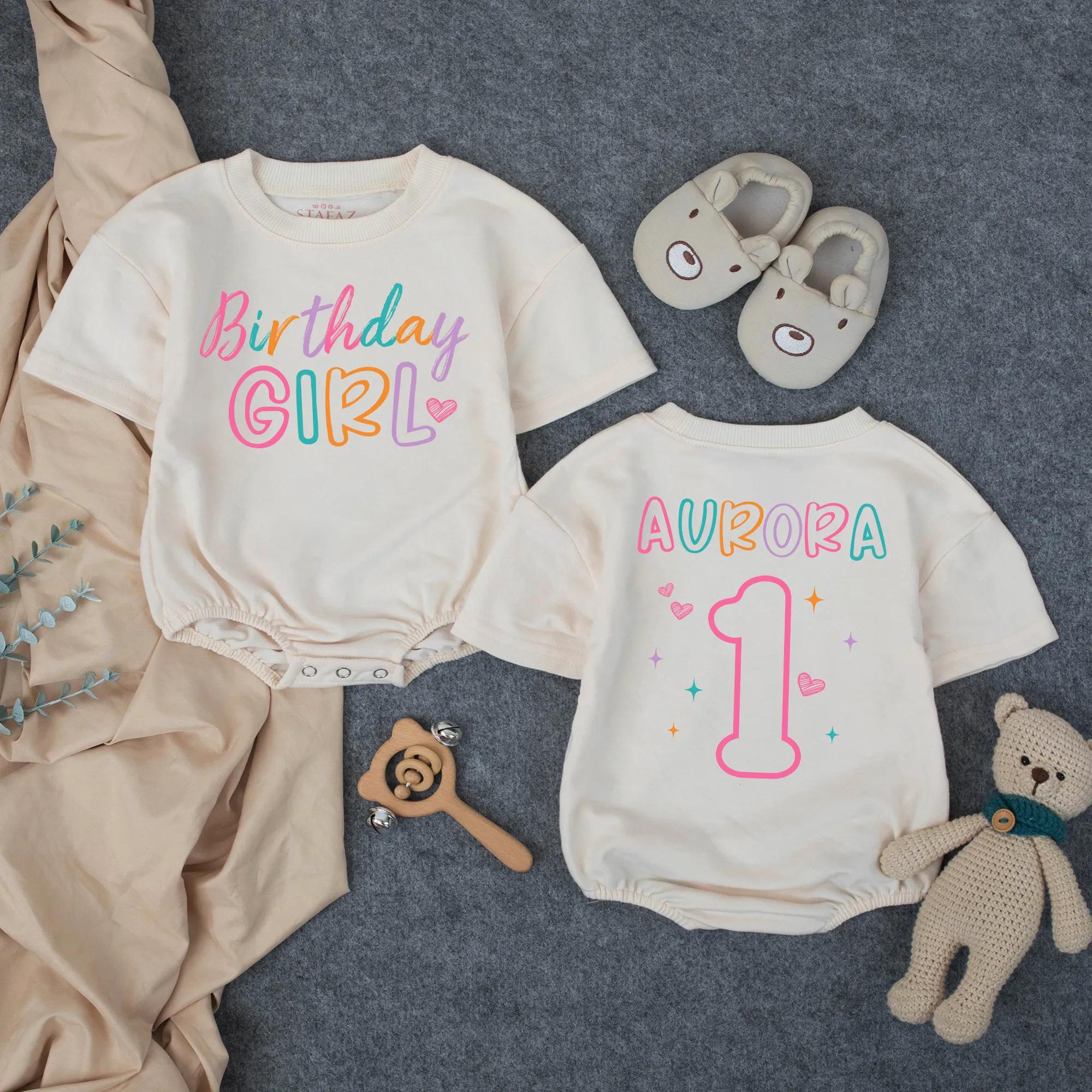 Personalized Birthday Girl Romper with Name and Age Bubble Design First Birthday Outfit Baby Girl Celebration Clothes Pink Teal Purple Comfortable