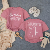 Personalized Birthday Girl Romper with Name and Age, Soft Cotton Baby Outfit for 1st Birthday Milestone, Custom Long Sleeve Infant Bodysuit