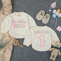Personalized Birthday Girl Romper with Name and Age, Soft Cotton Baby Outfit for 1st Birthday Milestone, Custom Long Sleeve Infant Bodysuit