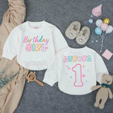 Personalized Birthday Girl Romper with Name and Age, Soft Cotton Baby Outfit for 1st Birthday Milestone, Custom Long Sleeve Infant Bodysuit