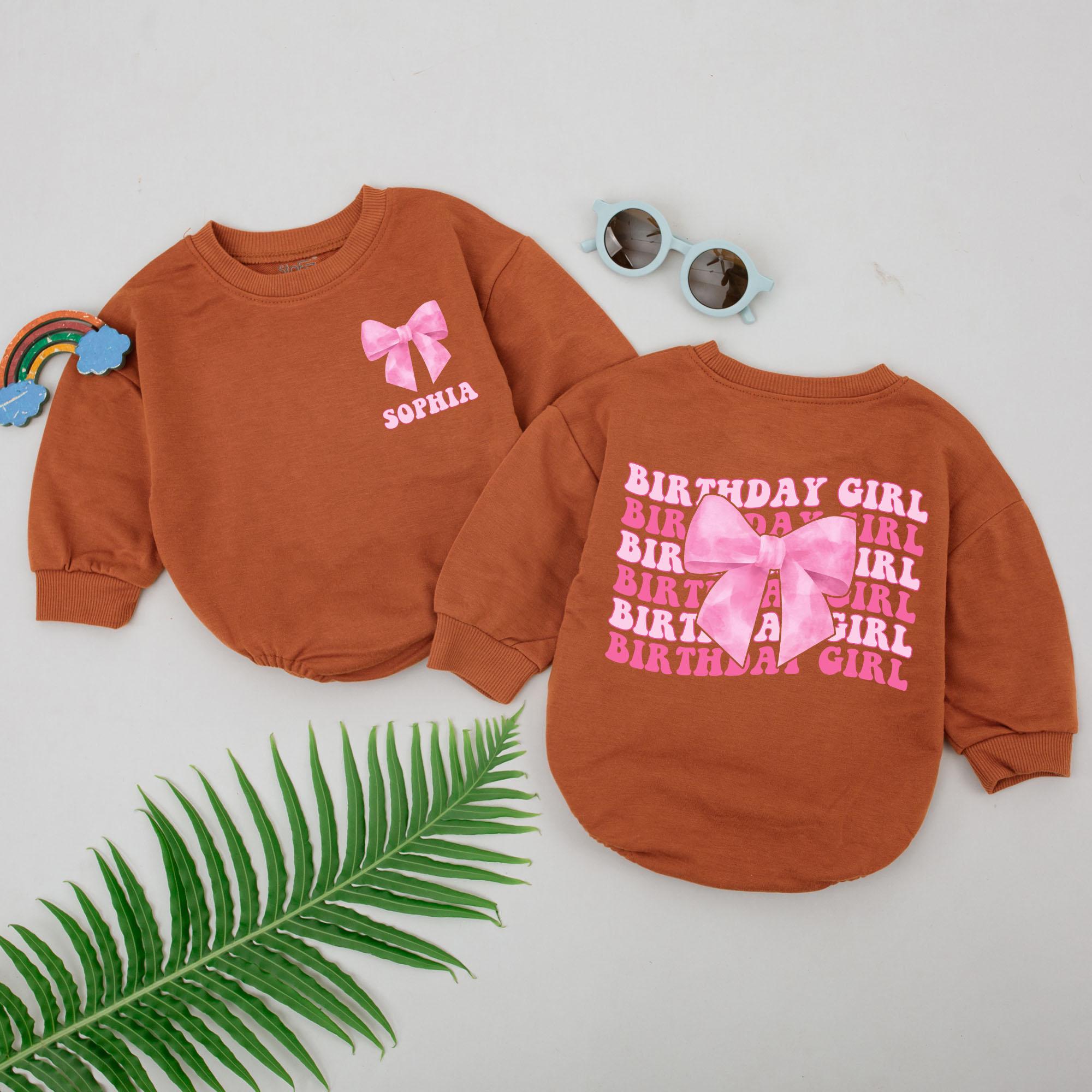 Personalized Birthday Girl Romper with Pink Bow First Birthday Outfit Baby Sophia Custom Name Cute Infant Celebration Gift