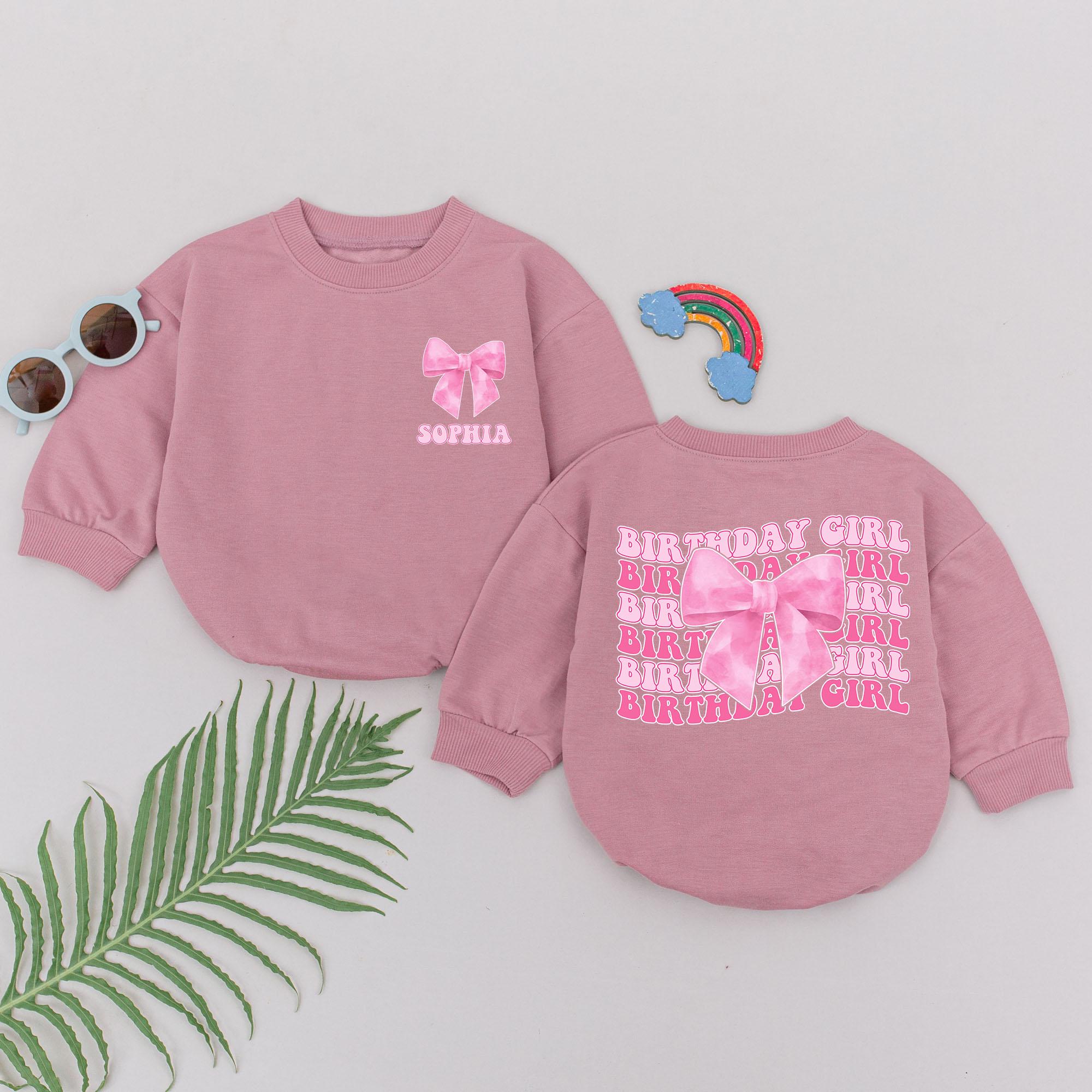 Personalized Birthday Girl Romper with Pink Bow First Birthday Outfit Baby Sophia Custom Name Cute Infant Celebration Gift