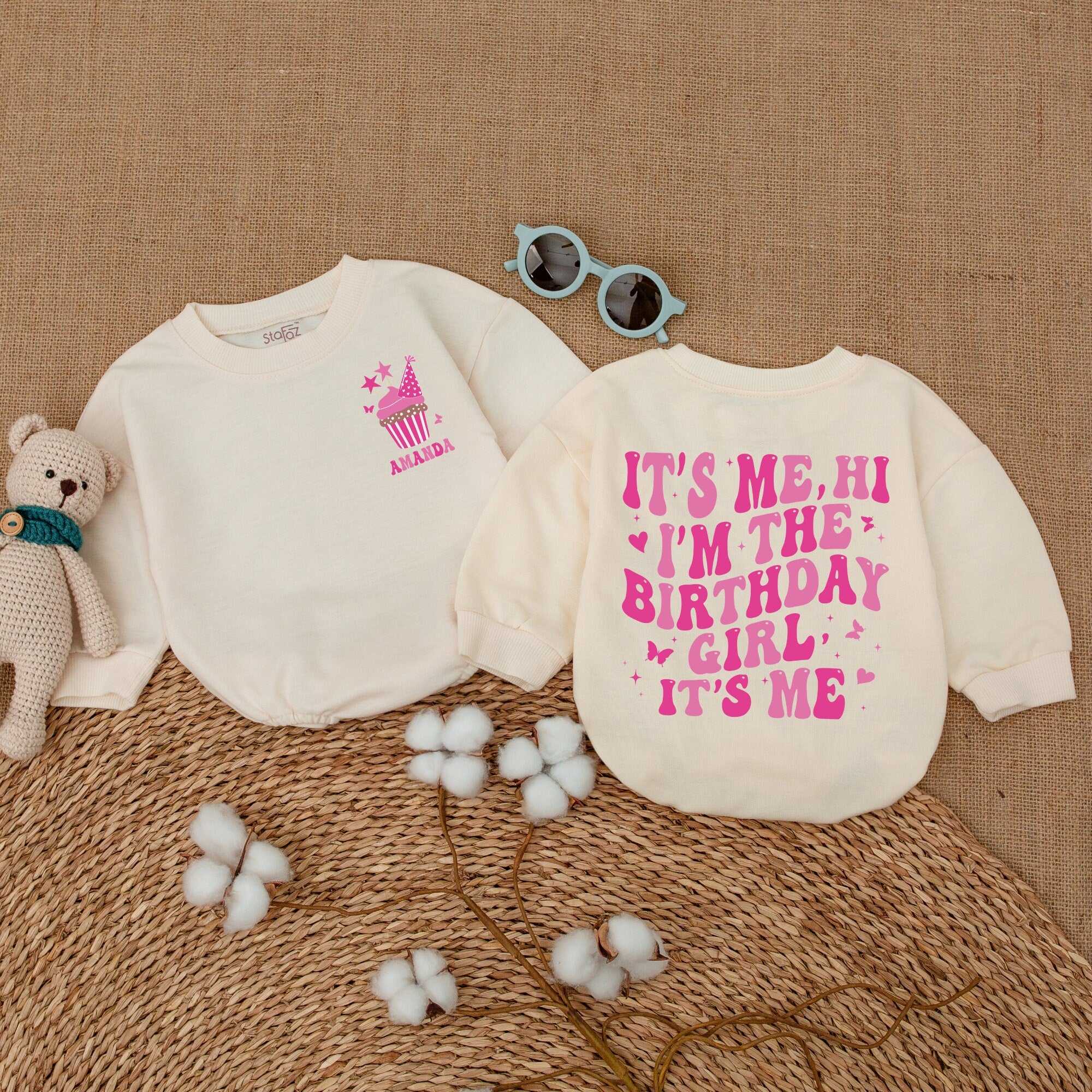 Personalized Birthday Girl Romper with Pink Cupcake Design Baby Toddler Party Outfit Soft Cotton Gift for Celebration Smash Cake Event