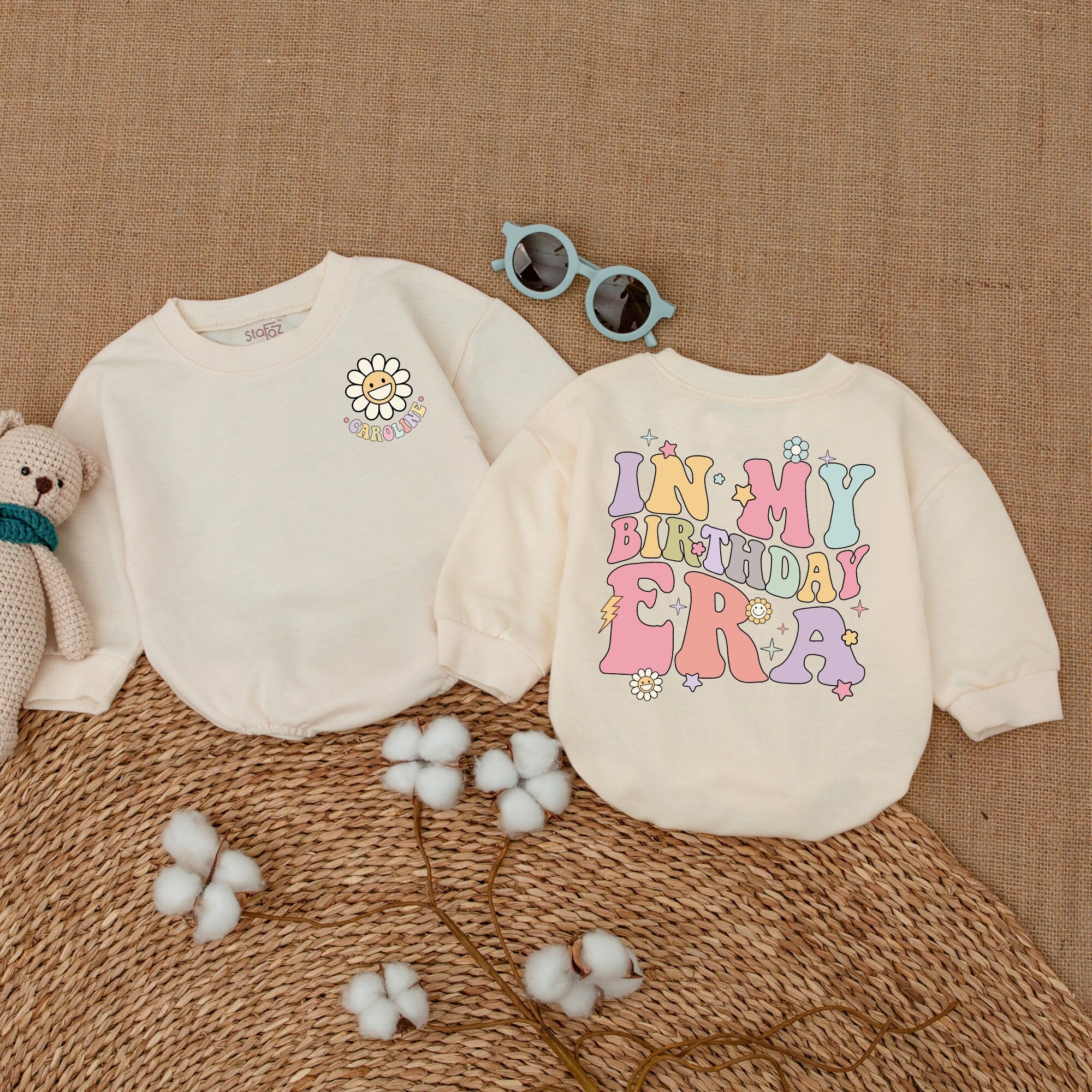 Personalized Birthday Girl Romper with Smiley Daisy Soft Cotton Baby Outfit for Joyful Celebrations Custom Name Gift for Infant Party