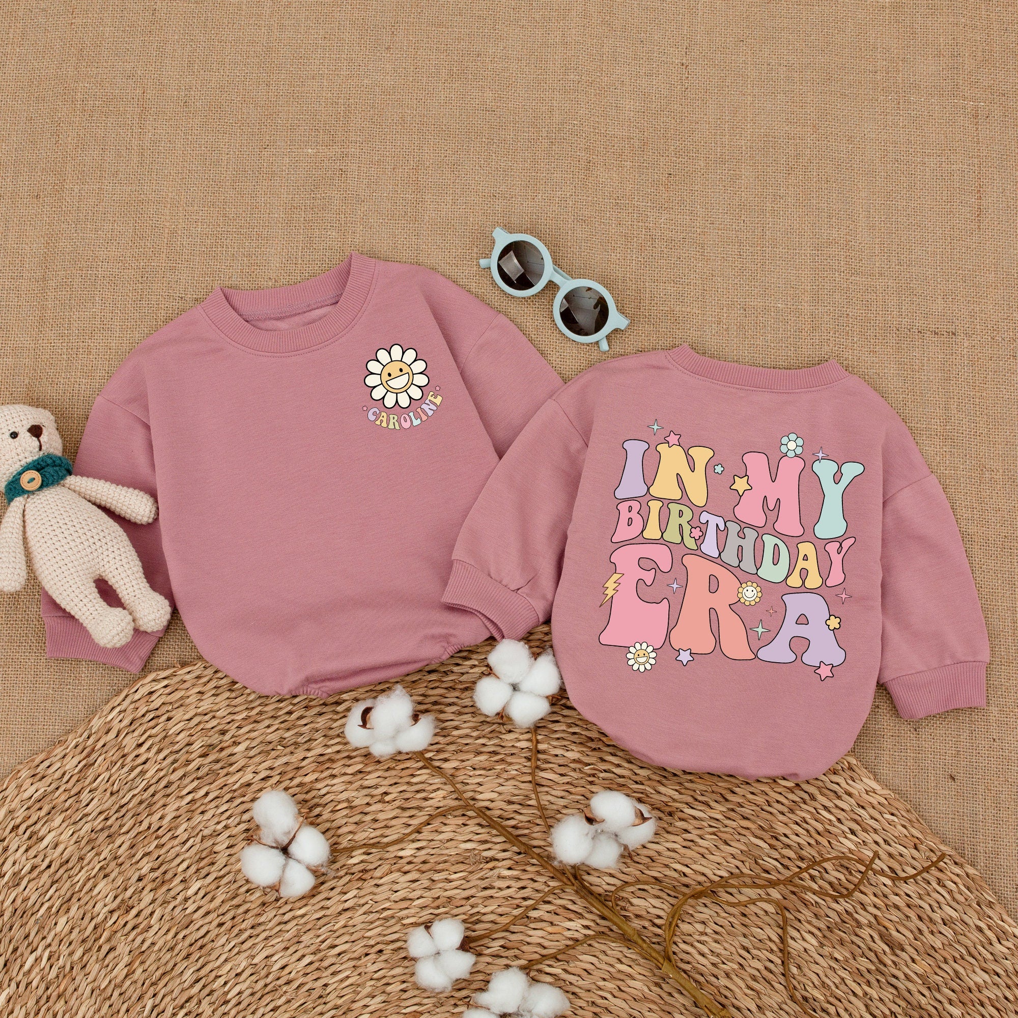 Personalized Birthday Girl Romper with Smiley Daisy Soft Cotton Baby Outfit for Joyful Celebrations Custom Name Gift for Infant Party