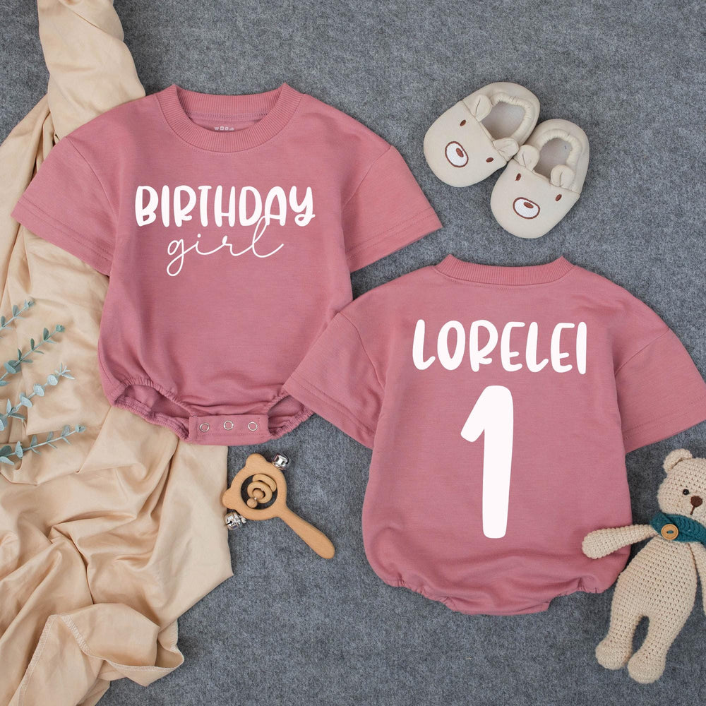 Personalized Birthday Girl Shirt with Colorful Name and Number Design Custom Toddler Outfit for Party Baby Romper Pink Blue Purple Gift