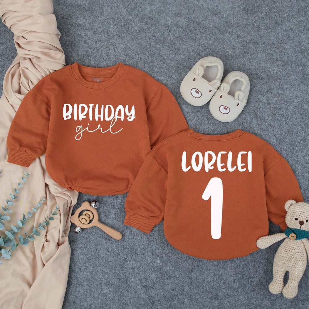 Personalized Birthday Girl Shirt with Colorful Name and Number Design Custom Toddler Outfit for Party Baby Romper Pink Blue Purple Gift