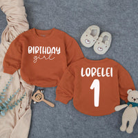 Personalized Birthday Girl Shirt with Colorful Name and Number Design Custom Toddler Outfit for Party Baby Romper Pink Blue Purple Gift