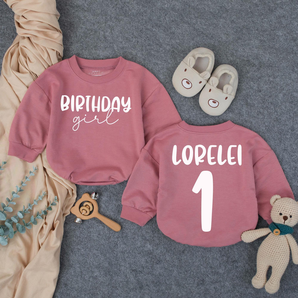 Personalized Birthday Girl Shirt with Colorful Name and Number Design Custom Toddler Outfit for Party Baby Romper Pink Blue Purple Gift