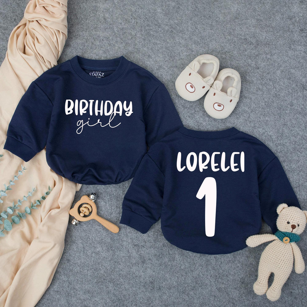Personalized Birthday Girl Shirt with Colorful Name and Number Design Custom Toddler Outfit for Party Baby Romper Pink Blue Purple Gift