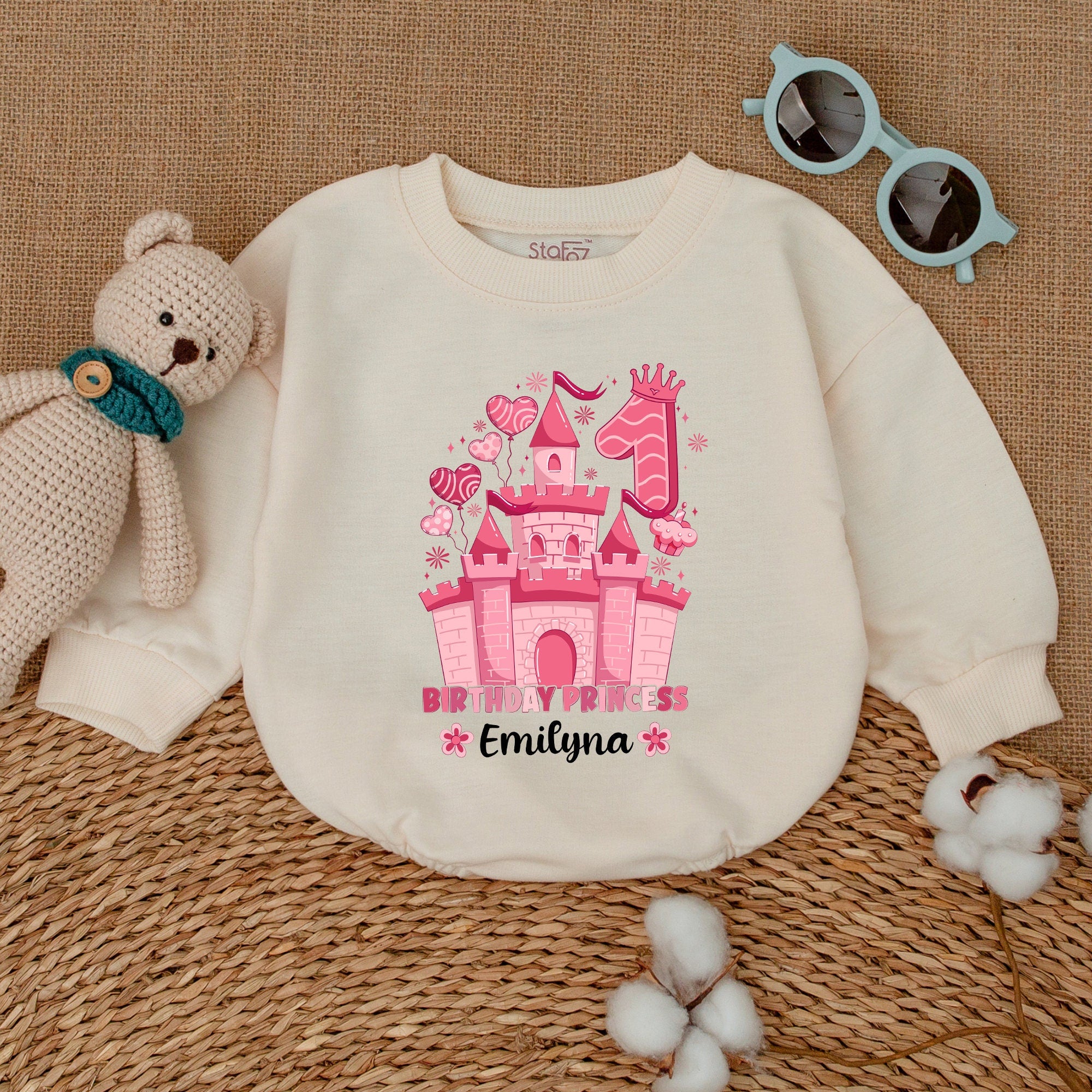 Personalized Birthday Princess Romper with Pink Castle Design First Birthday Outfit Emilyna's Special Day Soft Cotton Baby Gift