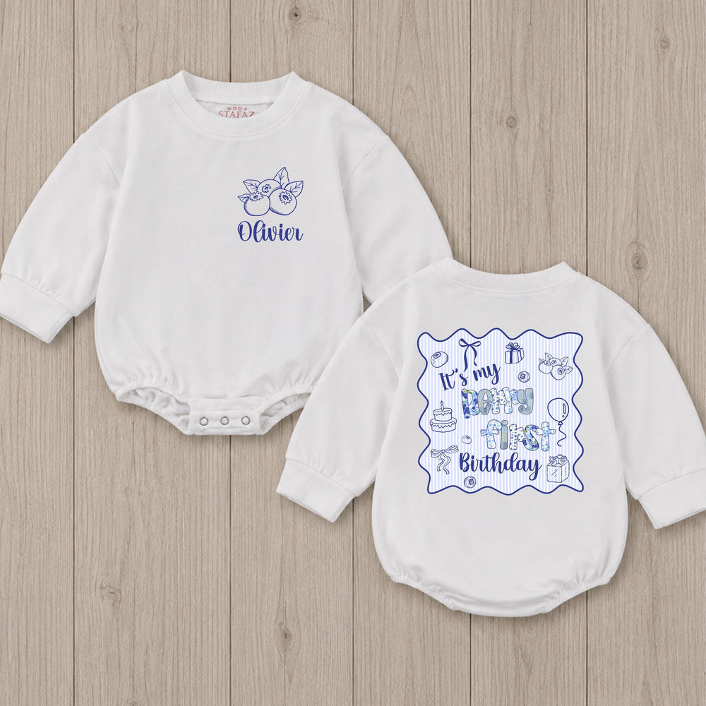 Personalized Blueberry First Birthday Baby Romper Custom Name Outfit for Boys Sweet Berry Design Cake Smash Party Clothes Gift