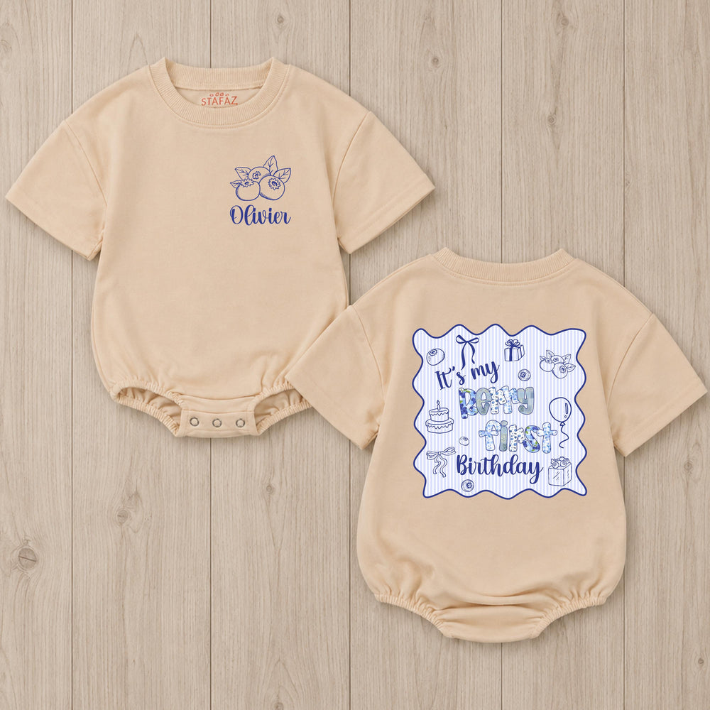 Personalized Blueberry First Birthday Baby Romper Custom Name Outfit for Boys Sweet Berry Design Cake Smash Party Clothes Gift
