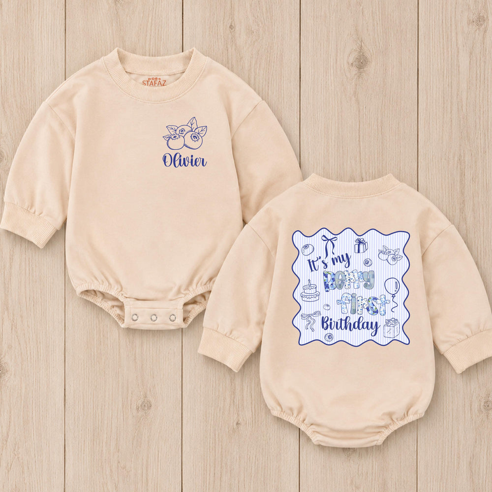 Personalized Blueberry First Birthday Baby Romper Custom Name Outfit for Boys Sweet Berry Design Cake Smash Party Clothes Gift